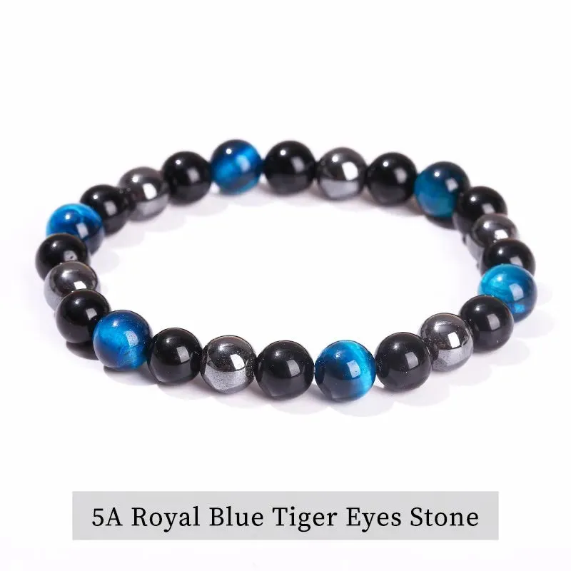 JD High Quality Blue Tiger Eye Buddha Bracelets Women Men Natural Stone Round Bead Stretch Yoga Meditation Bangles Jewelry Gift