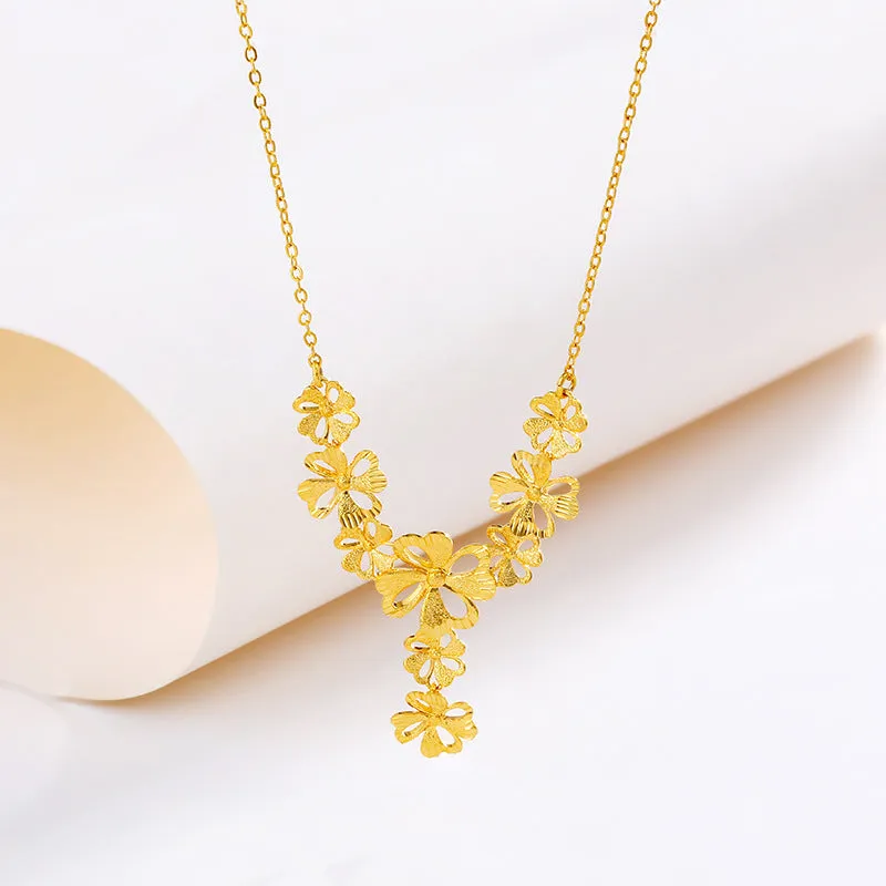 Jewelry alloy flash sand four-leaf flower necklace Chinese style retro fashion wedding bridal jewelry