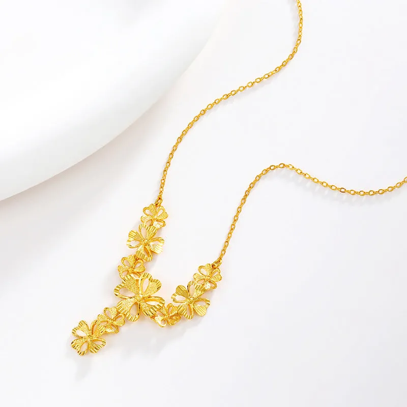 Jewelry alloy flash sand four-leaf flower necklace Chinese style retro fashion wedding bridal jewelry