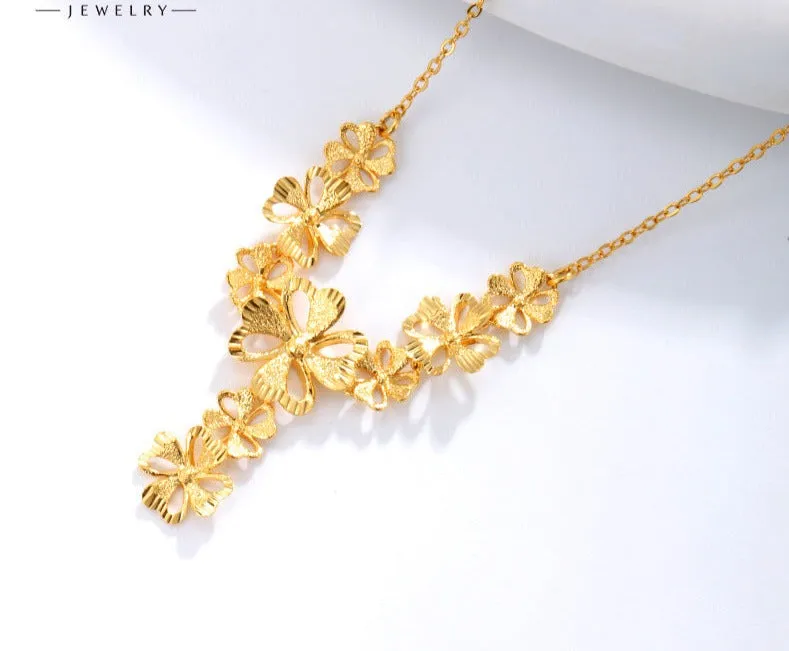 Jewelry alloy flash sand four-leaf flower necklace Chinese style retro fashion wedding bridal jewelry