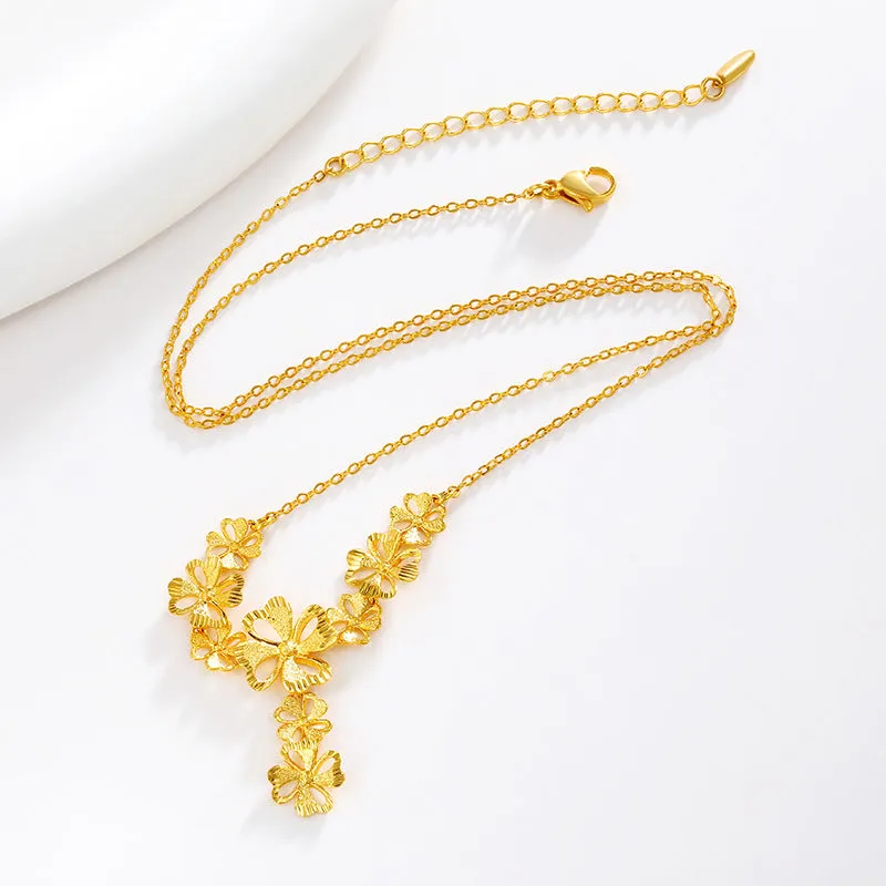 Jewelry alloy flash sand four-leaf flower necklace Chinese style retro fashion wedding bridal jewelry