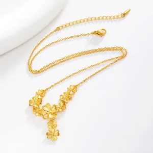 Jewelry alloy flash sand four-leaf flower necklace Chinese style retro fashion wedding bridal jewelry