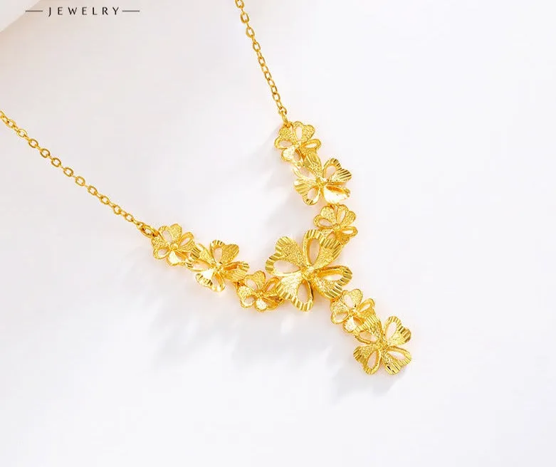 Jewelry alloy flash sand four-leaf flower necklace Chinese style retro fashion wedding bridal jewelry