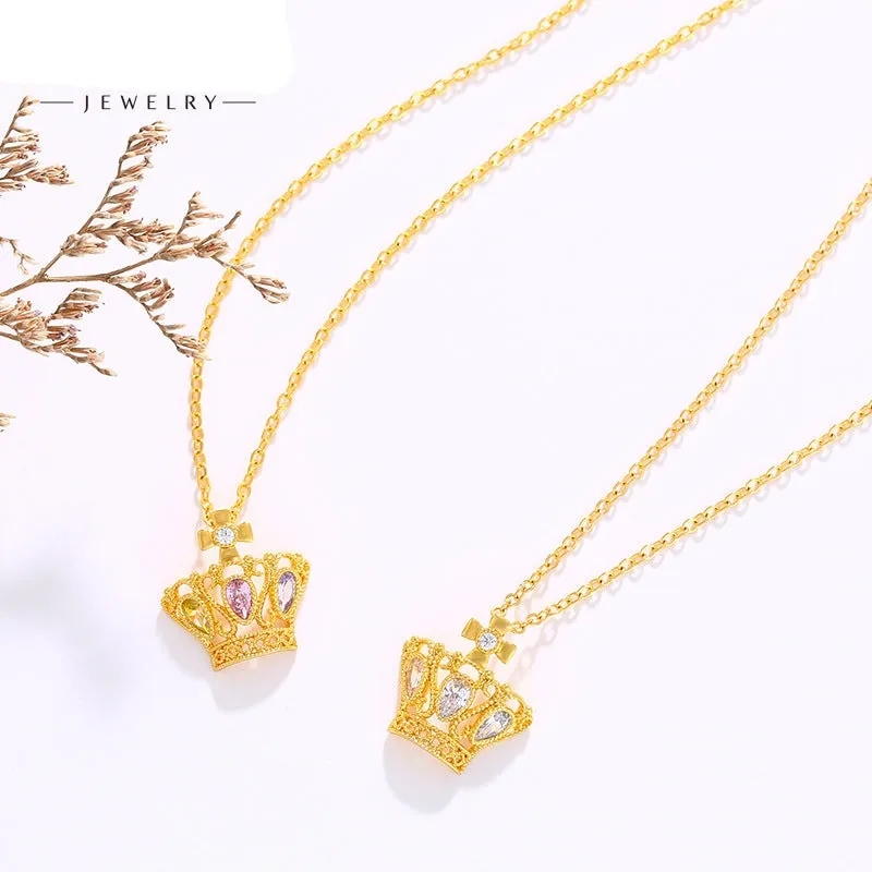 Jewelry fashion light luxury exquisite crown sweater chain niche design colorful artificial gemstone necklace jewelry