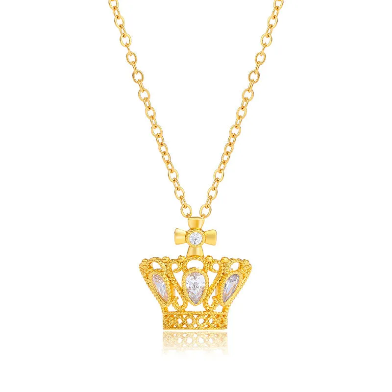 Jewelry fashion light luxury exquisite crown sweater chain niche design colorful artificial gemstone necklace jewelry