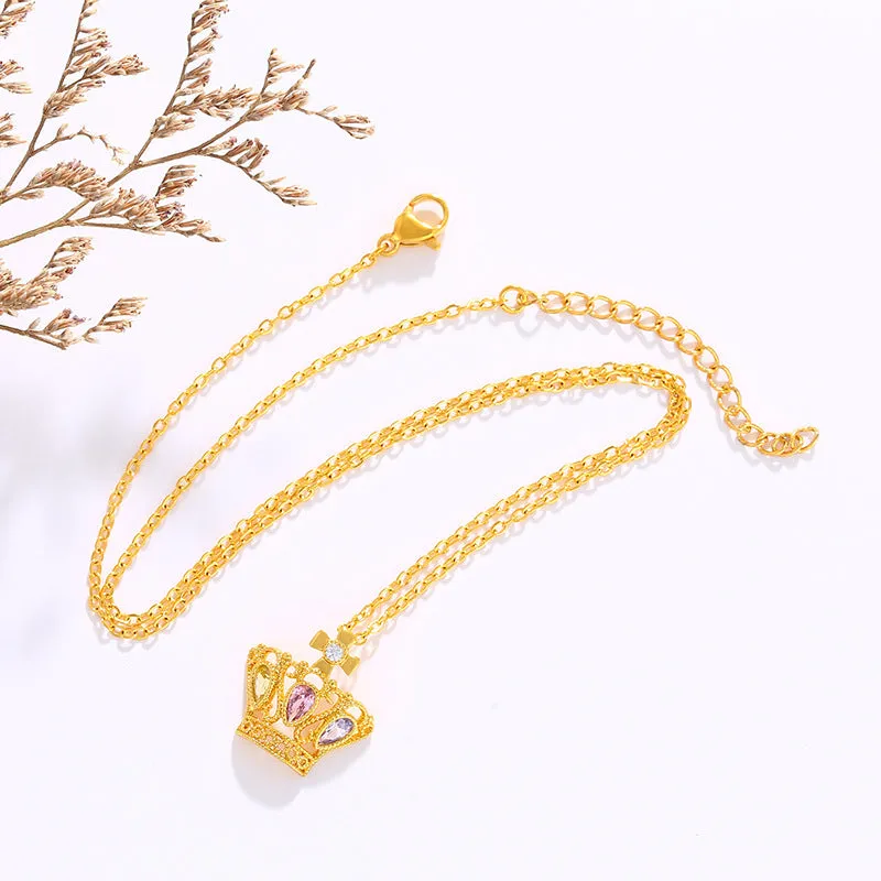 Jewelry fashion light luxury exquisite crown sweater chain niche design colorful artificial gemstone necklace jewelry
