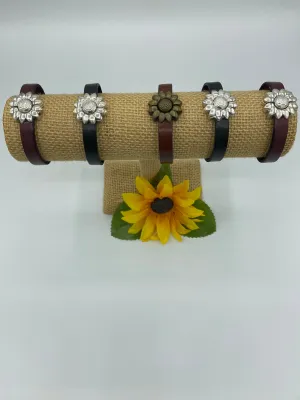 Jewelry: Leather Sunflower Bracelet