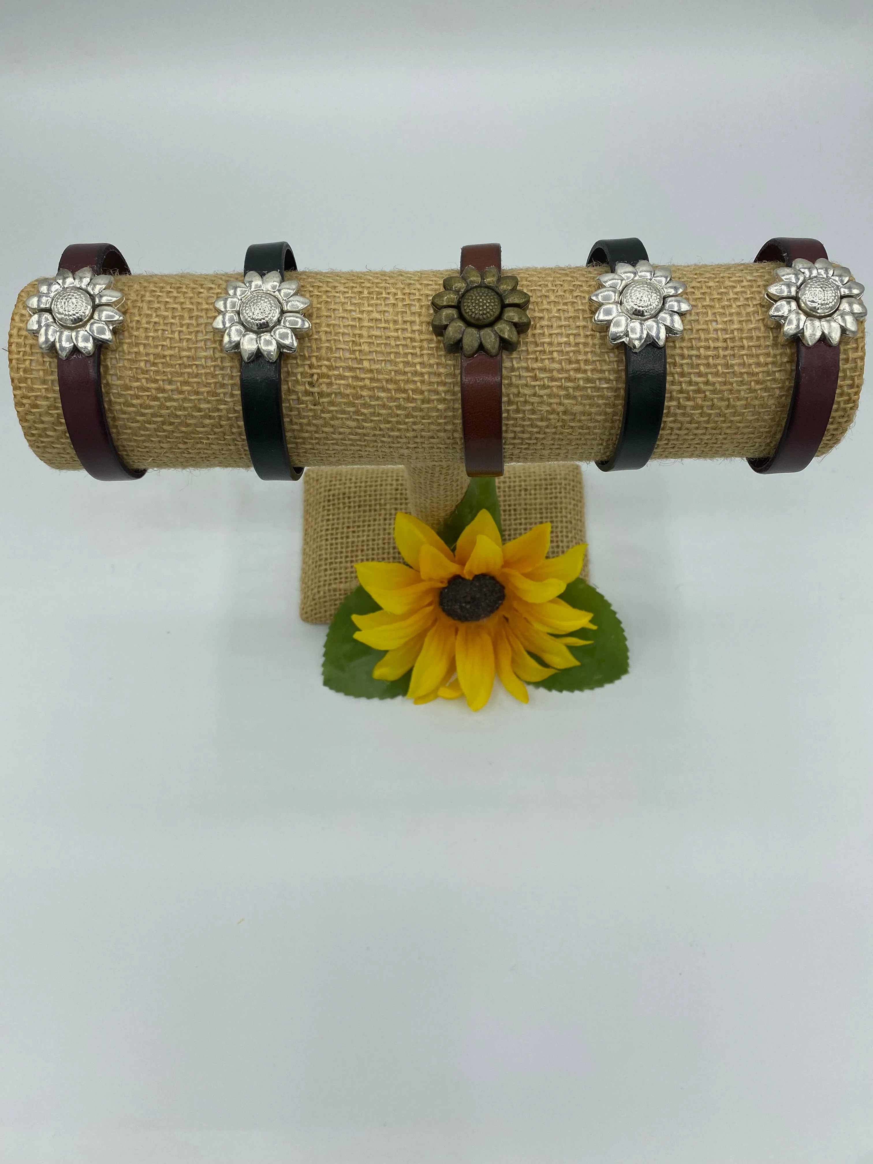 Jewelry: Leather Sunflower Bracelet