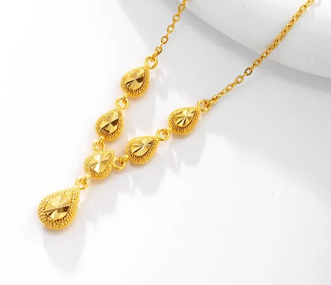 Jewelry plated 24K gold alloy car flower drop necklace women's niche fashion retro temperament wedding jewelry