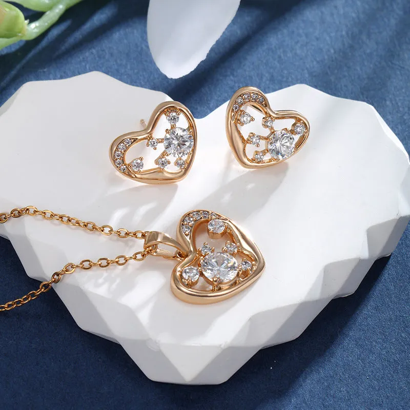 Jewelry set, heart-shaped pendant earrings, Korean high-end love earrings, fashion jewelry, Mother's Day gift