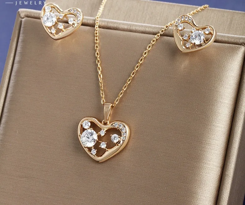 Jewelry set, heart-shaped pendant earrings, Korean high-end love earrings, fashion jewelry, Mother's Day gift