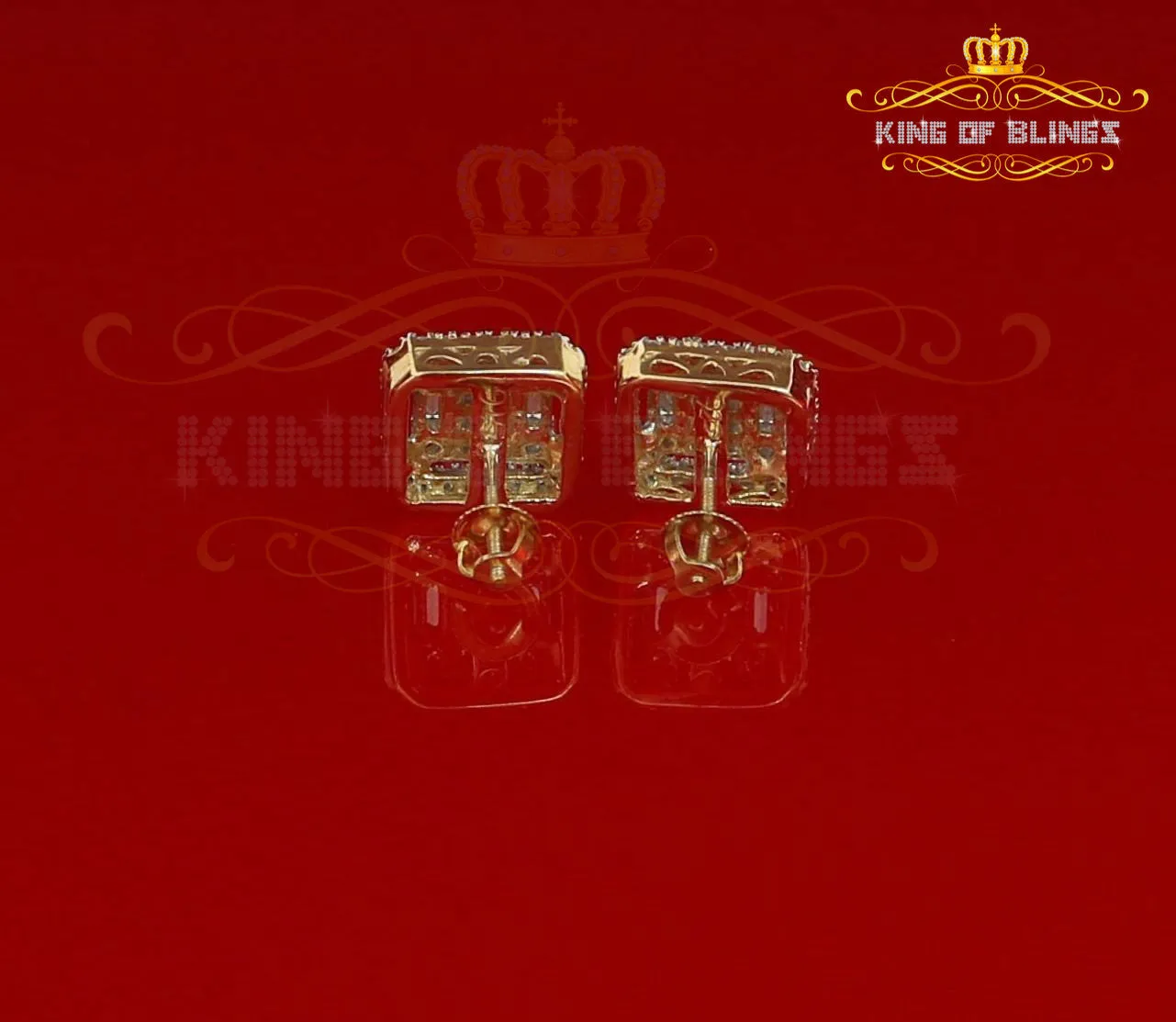 King of Bling's 925 Yellow Silver 0.96ct Cubic Zirconia Women's & Men's Hip Hop Square Earrings