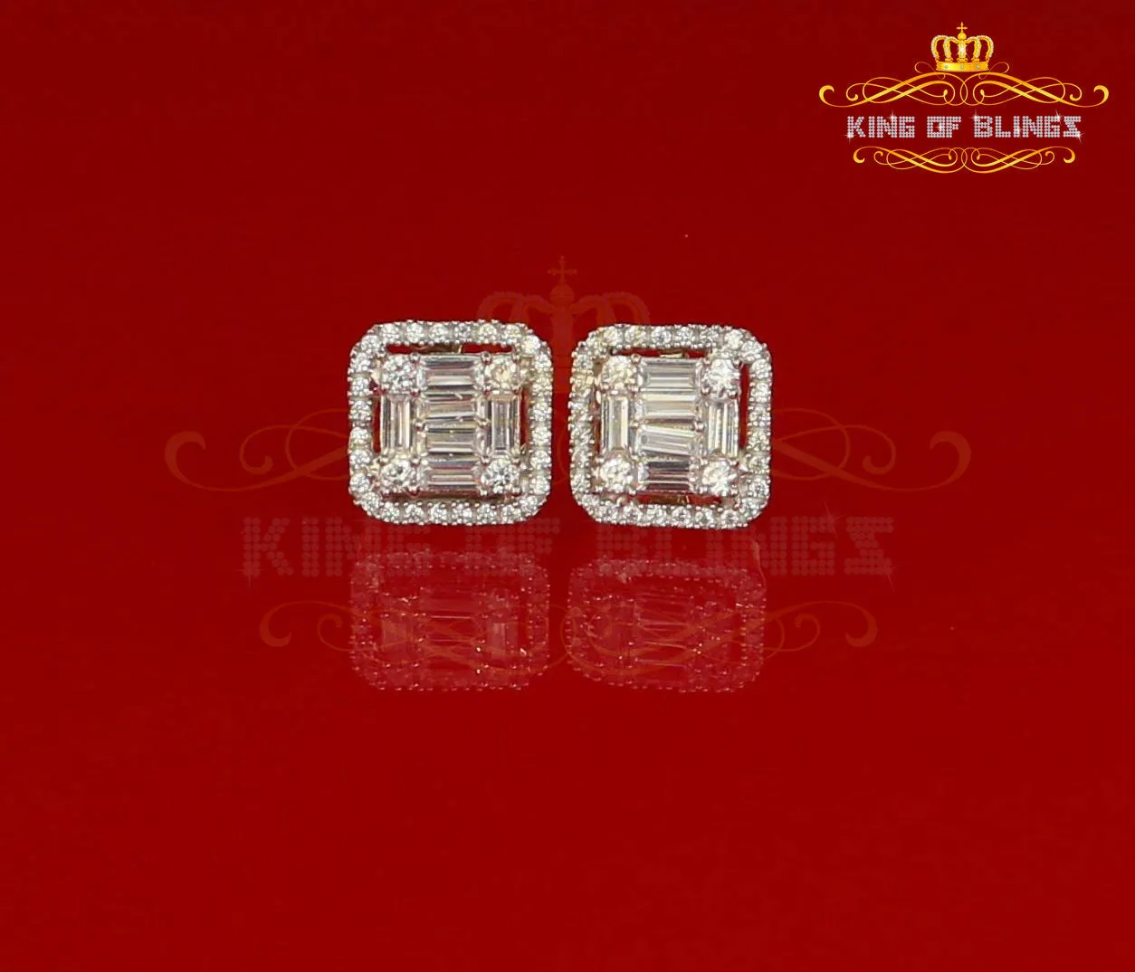 King of Bling's 925 Yellow Silver 0.96ct Cubic Zirconia Women's & Men's Hip Hop Square Earrings