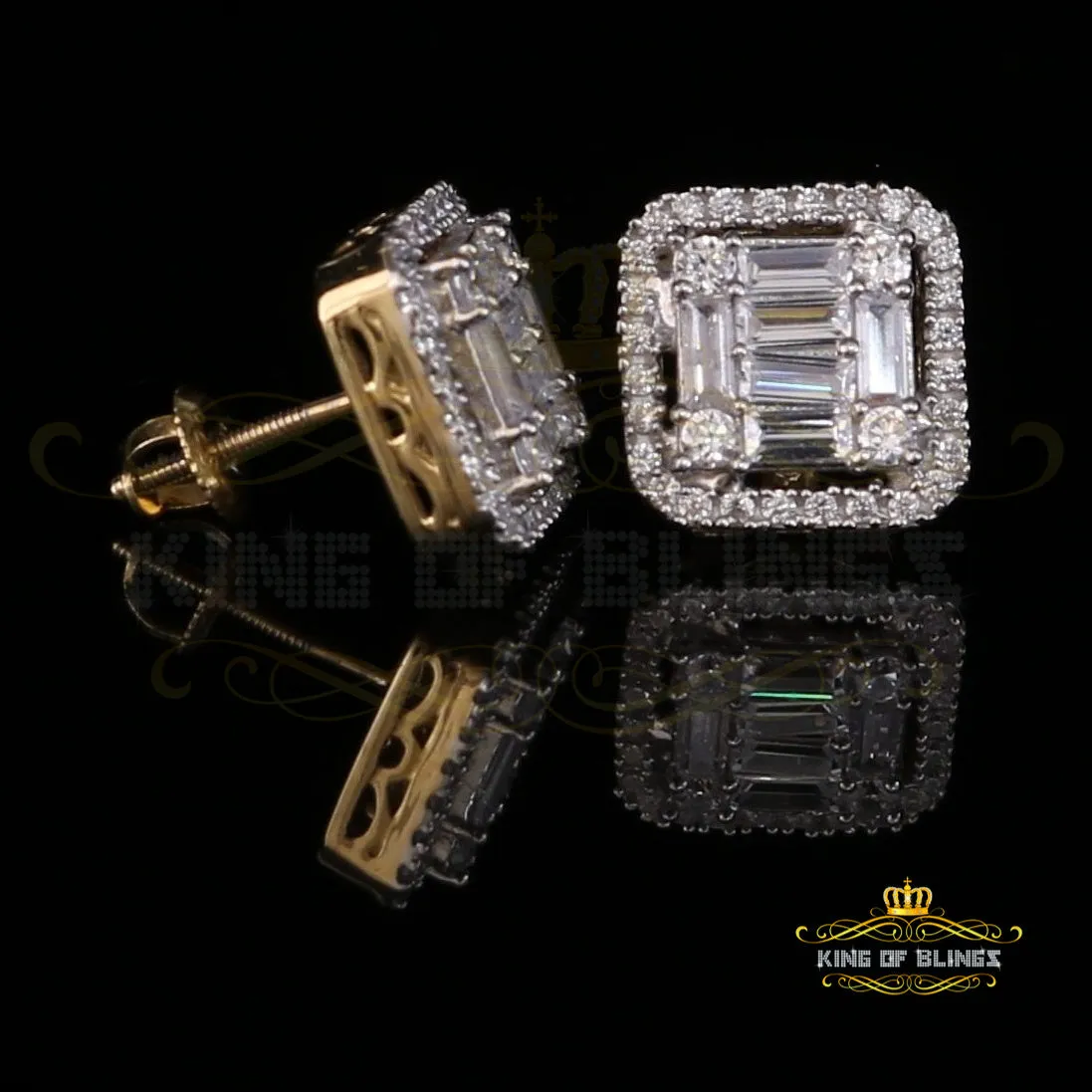 King of Bling's 925 Yellow Silver 0.96ct Cubic Zirconia Women's & Men's Hip Hop Square Earrings