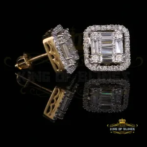 King of Bling's 925 Yellow Silver 0.96ct Cubic Zirconia Women's & Men's Hip Hop Square Earrings