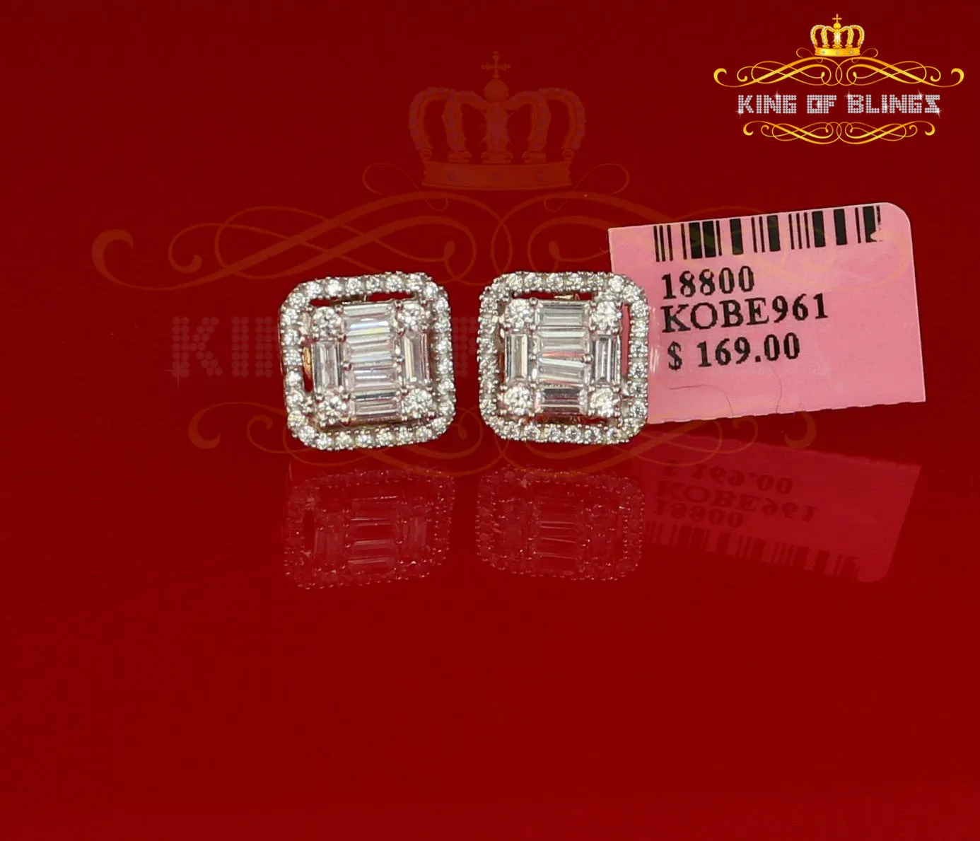 King of Bling's 925 Yellow Silver 0.96ct Cubic Zirconia Women's & Men's Hip Hop Square Earrings