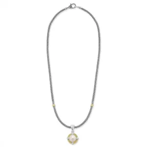 LAGOS Pearl and Diamond Caviar Pendant Necklace in Sterling Silver and 18K Yellow Gold