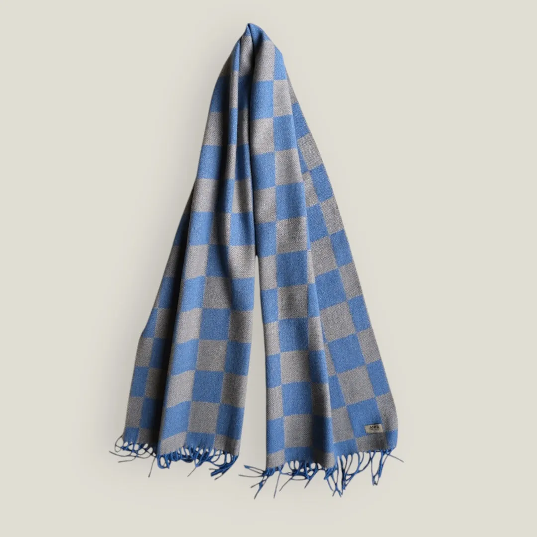 Lapis Lazuli Merino Check Scarf