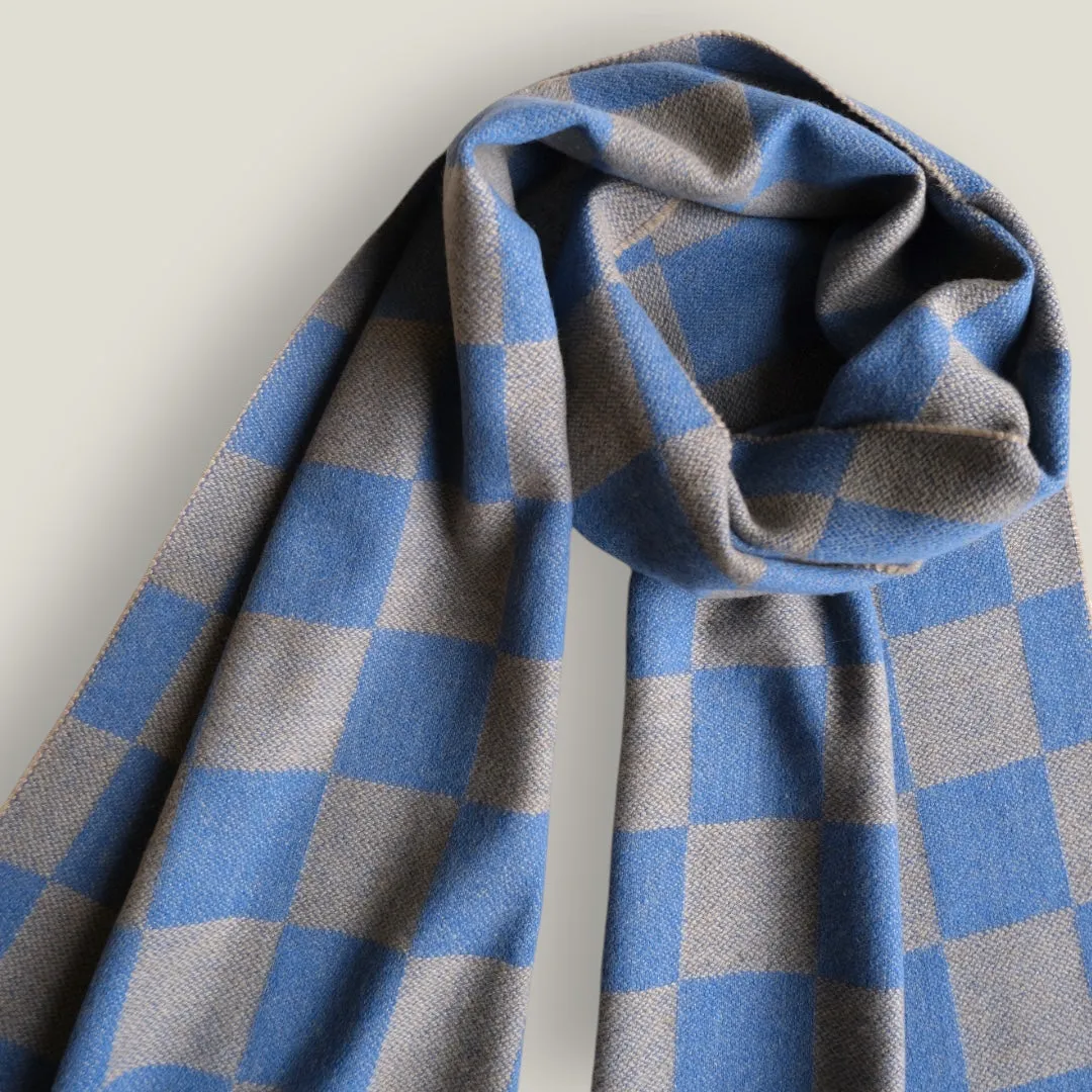 Lapis Lazuli Merino Check Scarf