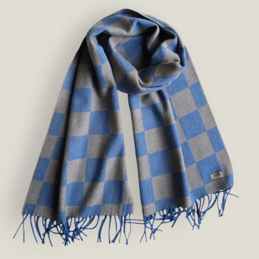 Lapis Lazuli Merino Check Scarf