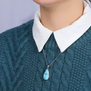 Larimar Necklace, Larimar Pendant, Caribbean Larimar Necklace, Gift For Her, Gemstone, Dainty Blue Teardrop Pendant, Anniversary Gift
