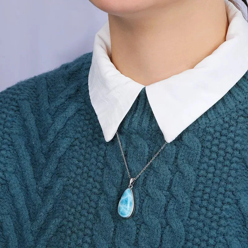 Larimar Necklace, Larimar Pendant, Caribbean Larimar Necklace, Gift For Her, Gemstone, Dainty Blue Teardrop Pendant, Anniversary Gift