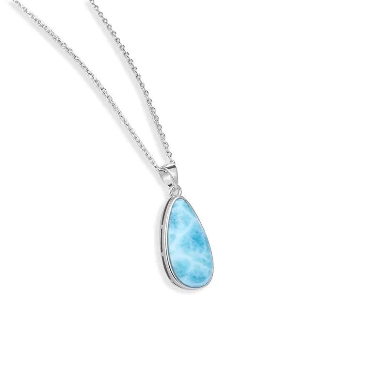 Larimar Necklace, Larimar Pendant, Caribbean Larimar Necklace, Gift For Her, Gemstone, Dainty Blue Teardrop Pendant, Anniversary Gift