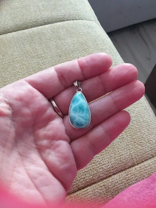 Larimar Necklace, Larimar Pendant, Caribbean Larimar Necklace, Gift For Her, Gemstone, Dainty Blue Teardrop Pendant, Anniversary Gift