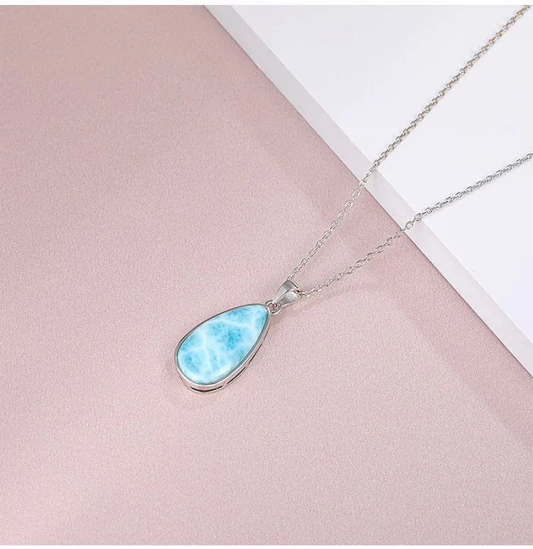 Larimar Necklace, Larimar Pendant, Caribbean Larimar Necklace, Gift For Her, Gemstone, Dainty Blue Teardrop Pendant, Anniversary Gift