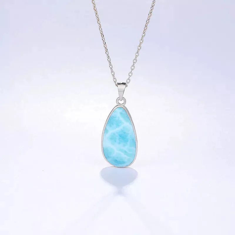 Larimar Necklace, Larimar Pendant, Caribbean Larimar Necklace, Gift For Her, Gemstone, Dainty Blue Teardrop Pendant, Anniversary Gift