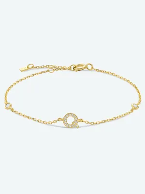 Letter Initial Bracelet, Q To U Zircon 925 Sterling Silver Bracelet