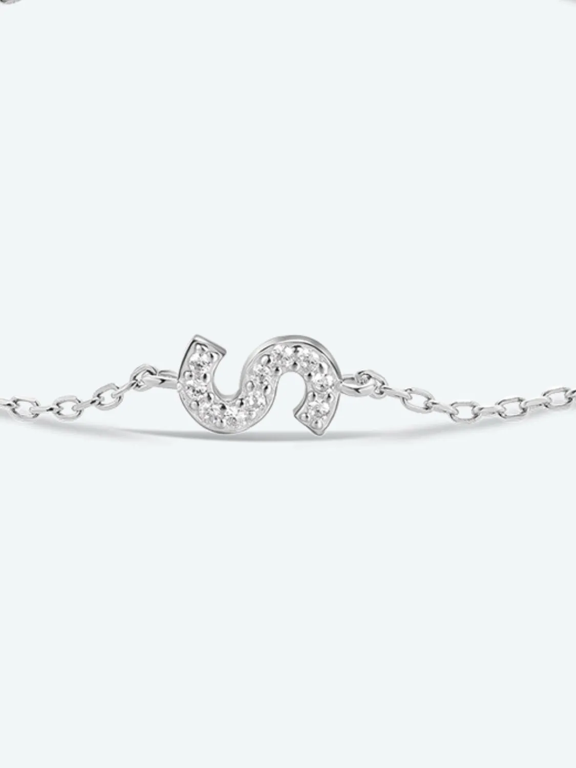 Letter Initial Bracelet, Q To U Zircon 925 Sterling Silver Bracelet