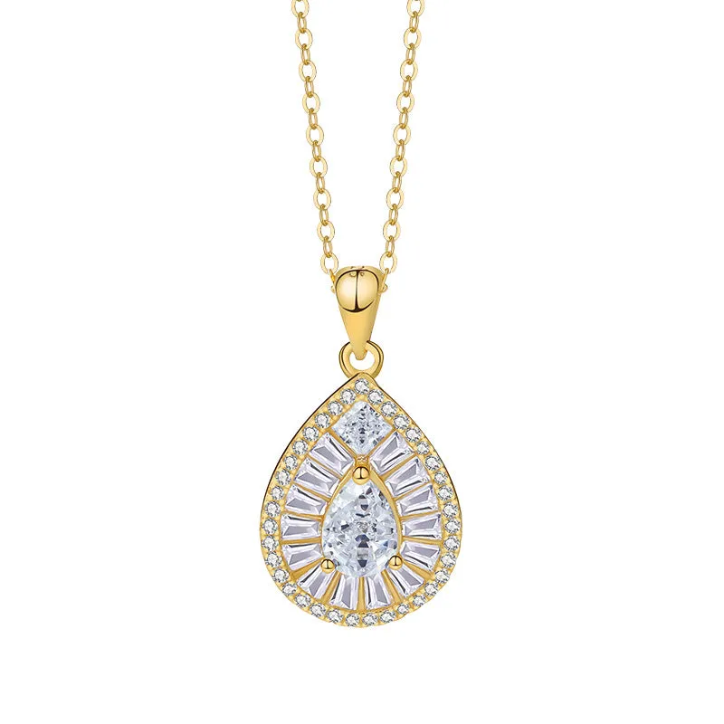 Light luxury water drop zircon pendant s925 sterling silver fashion trend design necklace