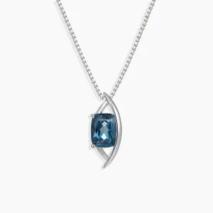 London Blue Topaz Cushion Cut Globe Necklace in Sterling Silver