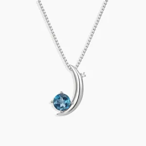 London Blue Topaz Half Moon Pendant Necklace in Sterling Silver