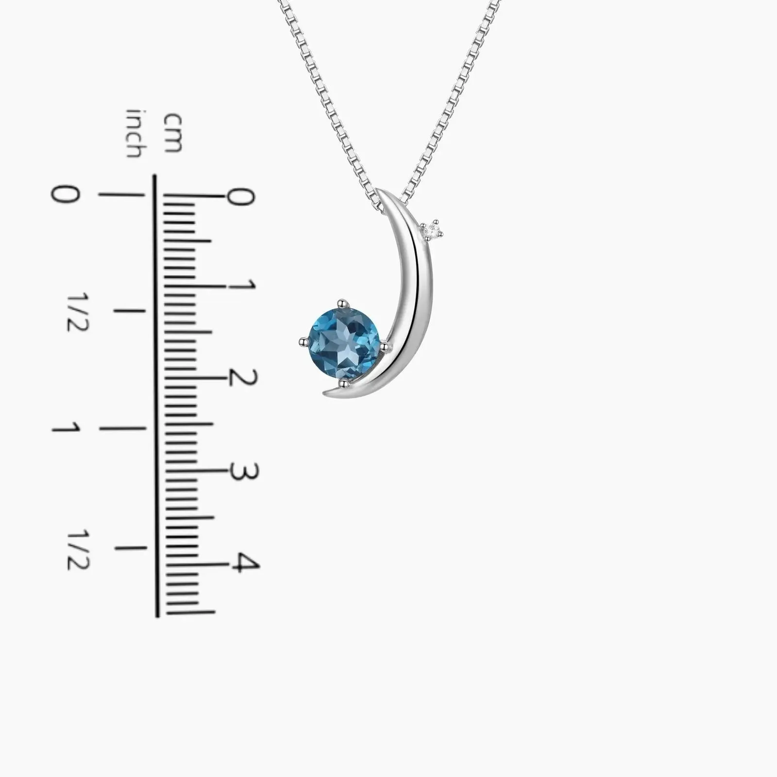 London Blue Topaz Half Moon Pendant Necklace in Sterling Silver