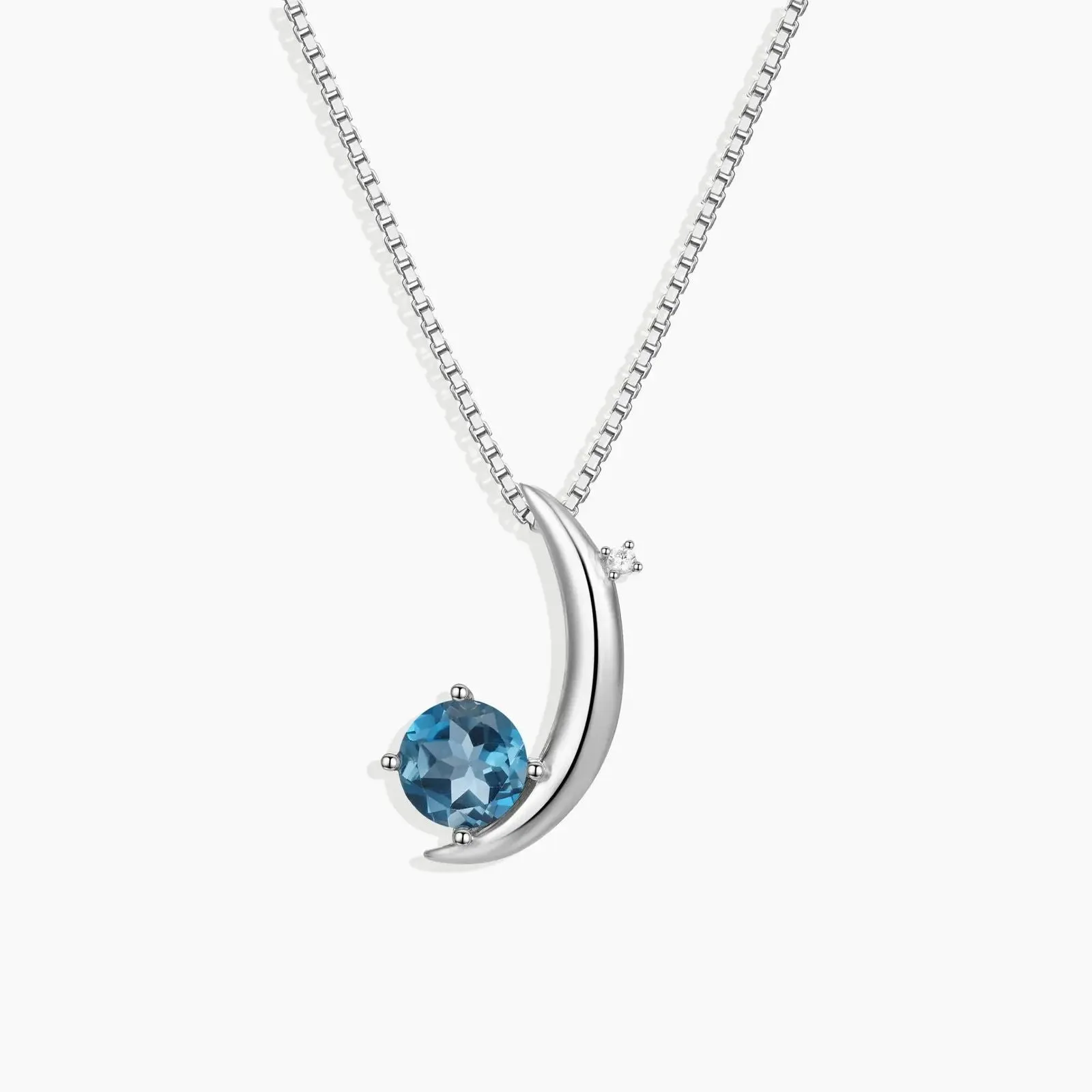 London Blue Topaz Half Moon Pendant Necklace in Sterling Silver