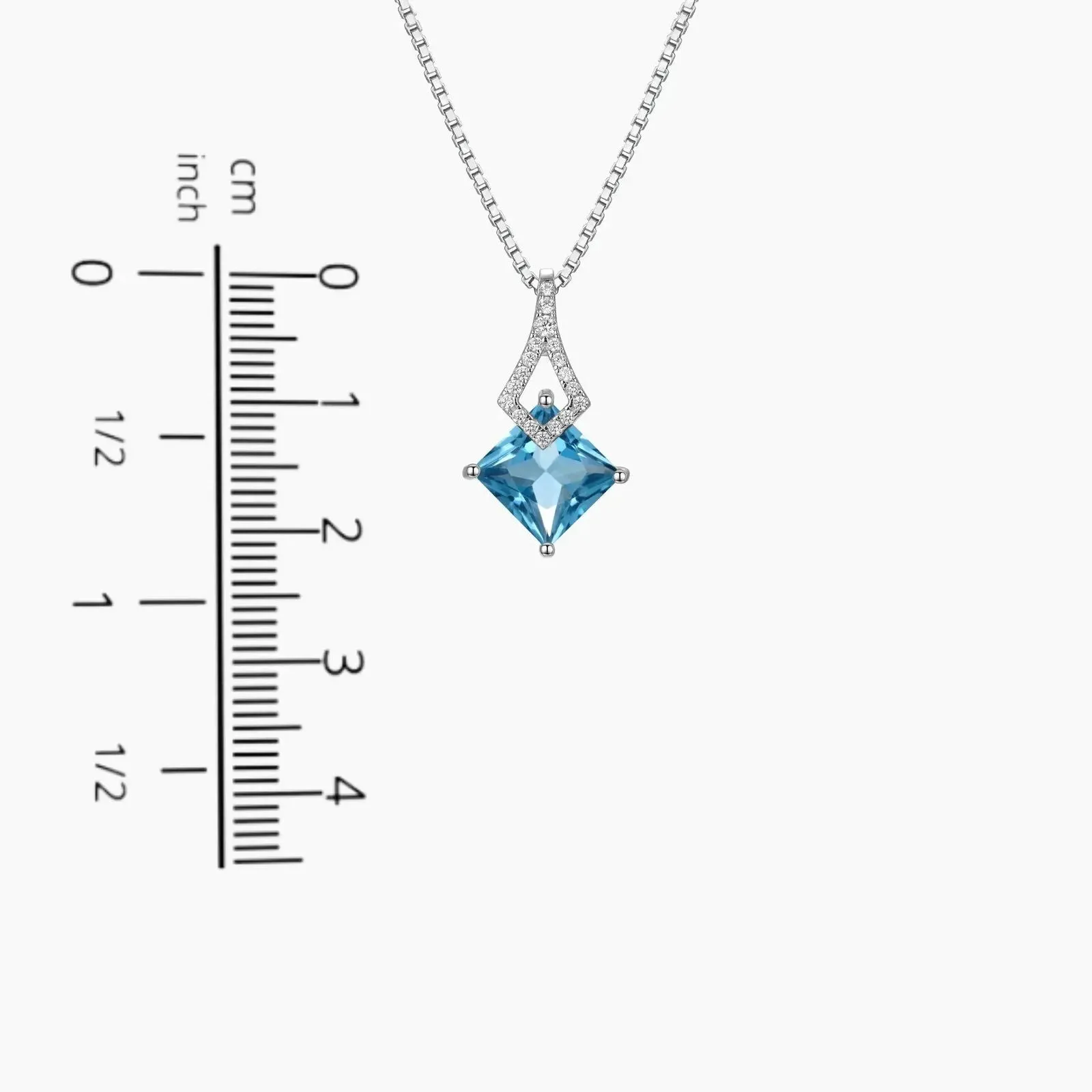 London Blue Topaz Princess cut Pendant Necklace in Sterling Silver