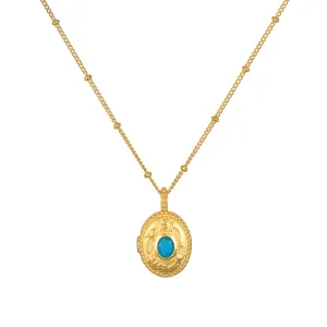 Lotus Turquoise Birthstone Locket Necklace - December