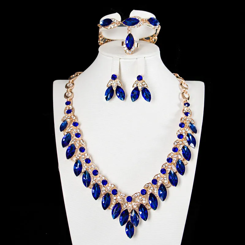 Luxury Crystal Necklace Earrings Bracelet Ring Jewelry Sets Party Wedding Accessories Bridal Costume Jewellery Sets