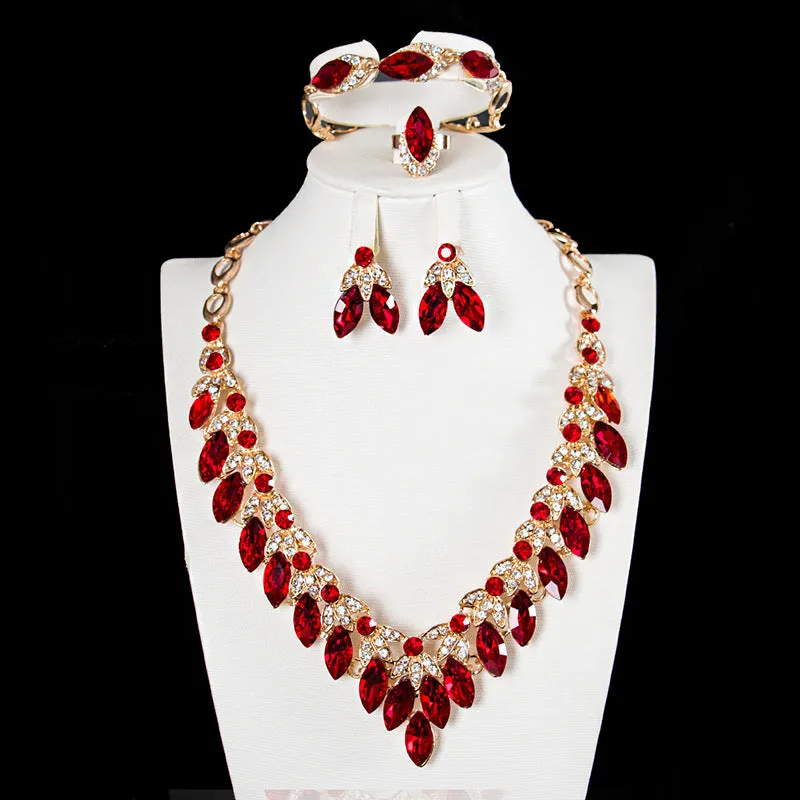 Luxury Crystal Necklace Earrings Bracelet Ring Jewelry Sets Party Wedding Accessories Bridal Costume Jewellery Sets