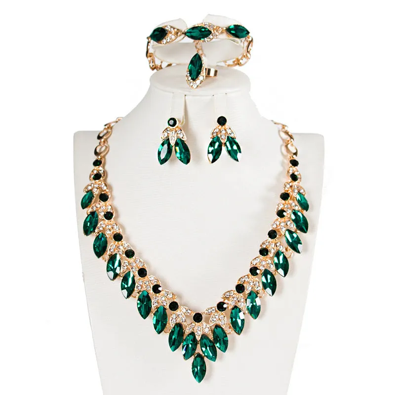 Luxury Crystal Necklace Earrings Bracelet Ring Jewelry Sets Party Wedding Accessories Bridal Costume Jewellery Sets