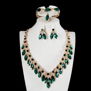 Luxury Crystal Necklace Earrings Bracelet Ring Jewelry Sets Party Wedding Accessories Bridal Costume Jewellery Sets