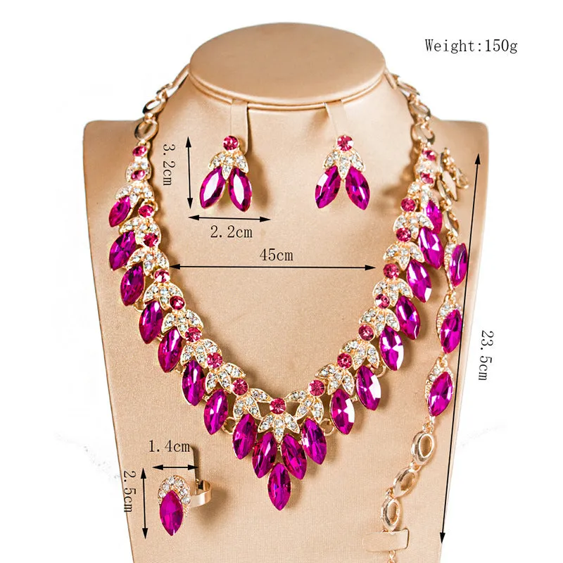 Luxury Crystal Necklace Earrings Bracelet Ring Jewelry Sets Party Wedding Accessories Bridal Costume Jewellery Sets