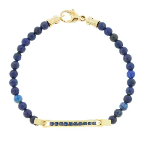 Medium ID Bar With Round Sapphires Stones on Beaded Bracelet