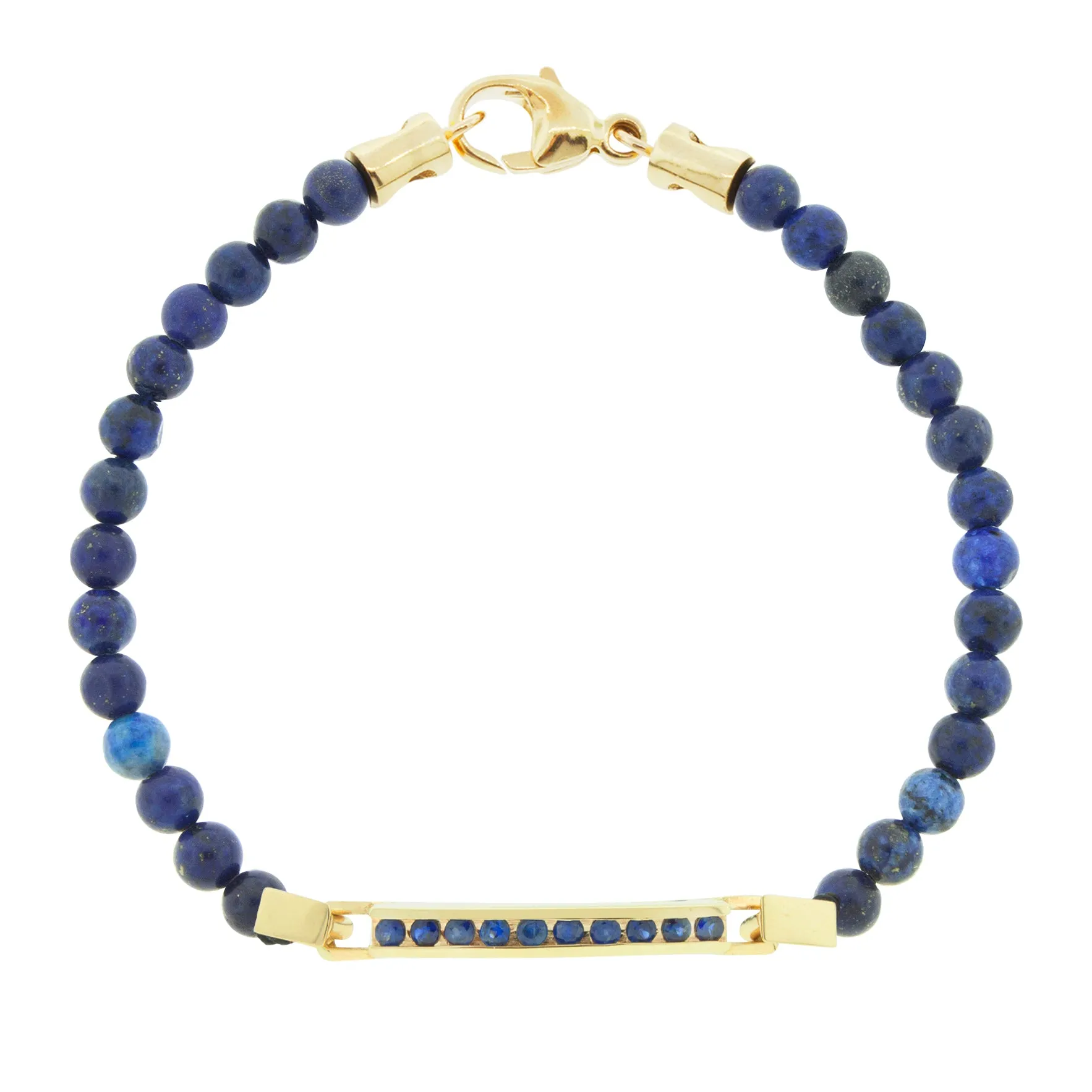 Medium ID Bar With Round Sapphires Stones on Beaded Bracelet