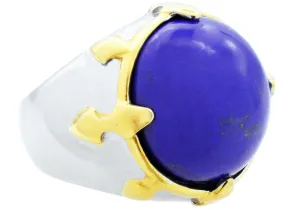 Mens Genuine Lapis Lazuli  And Gold Stainless Steel Ring
