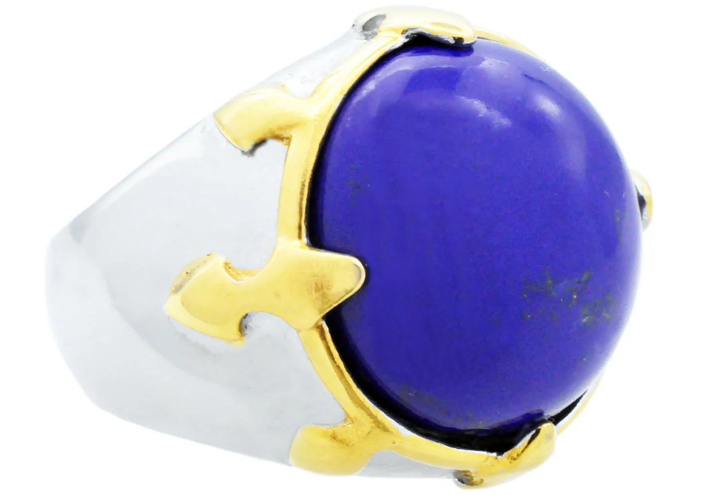 Mens Genuine Lapis Lazuli  And Gold Stainless Steel Ring