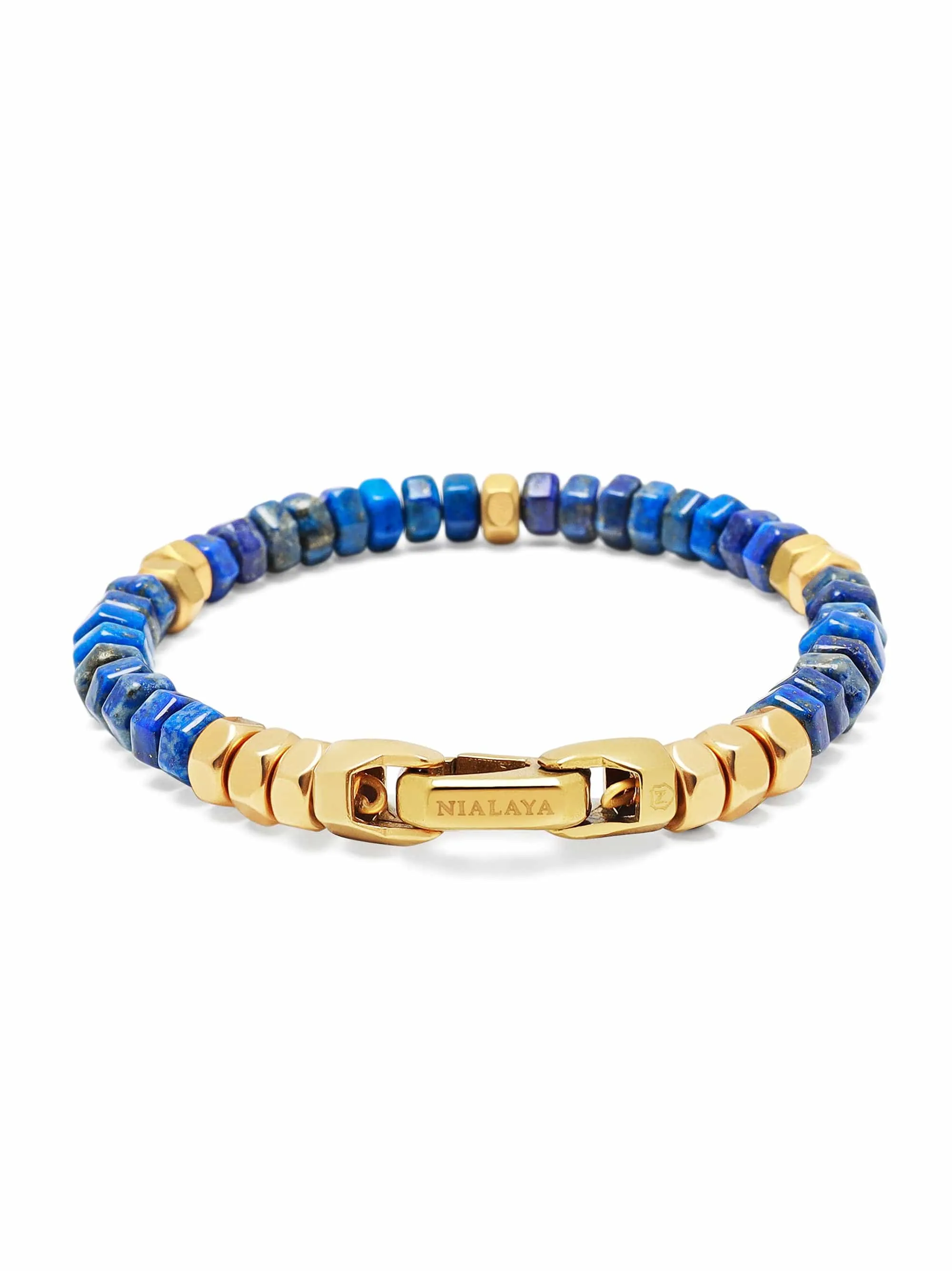 Men's Hexagon Beaded Bracelet with Blue Lapis and Gold