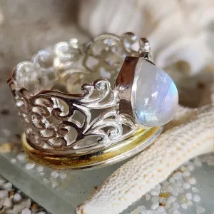 MOONSTONE TEARS - 925 SILVER VERMEIL SPINNER RING